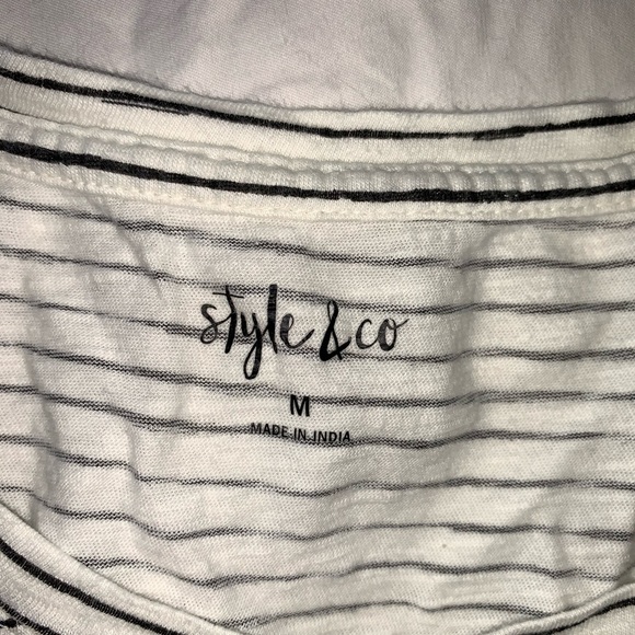 Style & Co White with Black Pin Stripes T-Shirt - Picture 2 of 2